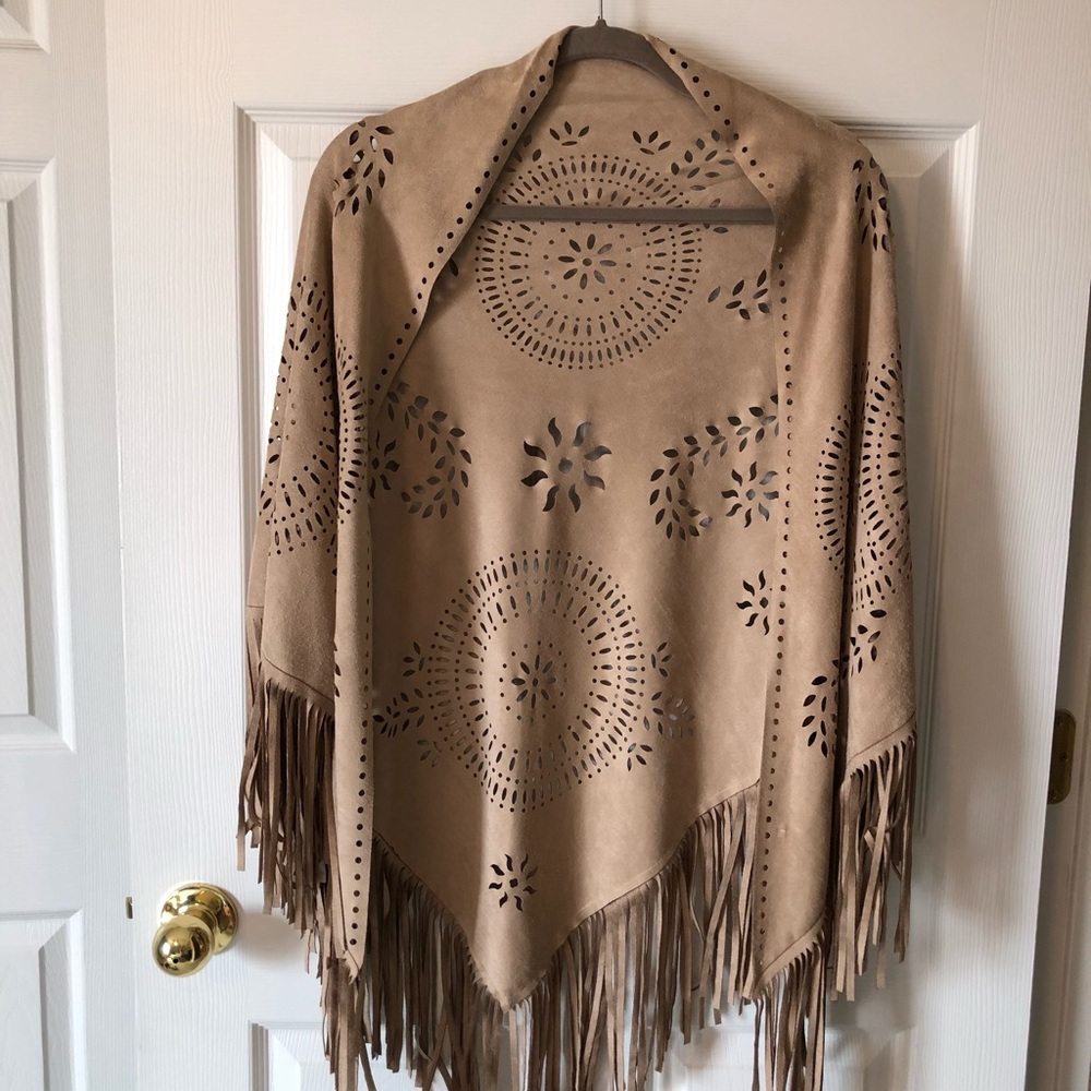 Suede fringe shawl